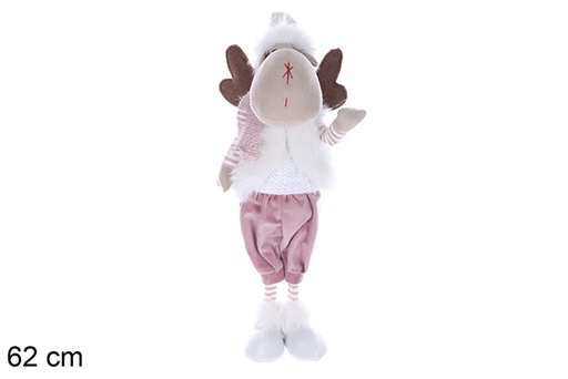 [109916] Peluche renne avec robe et écharpe LED avec piles incluses 62 cm