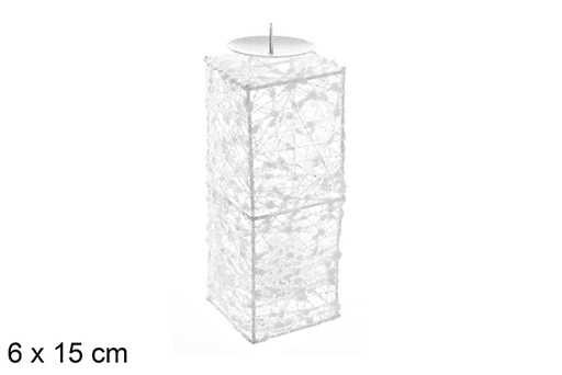 [109950] High gloss white braided square candle holder 6x15 cm