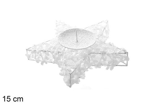 [109951] Bright white braided star candle holder 15 cm