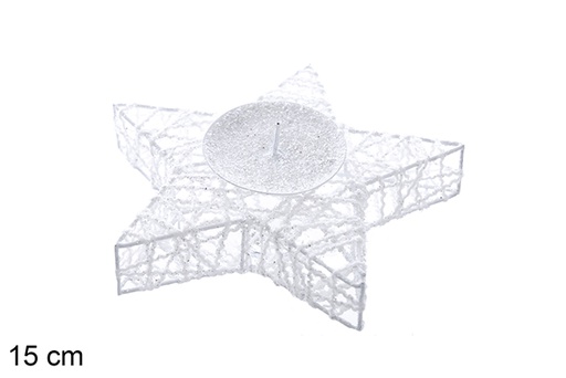 [109953] Bright white braided star candle holder 15 cm