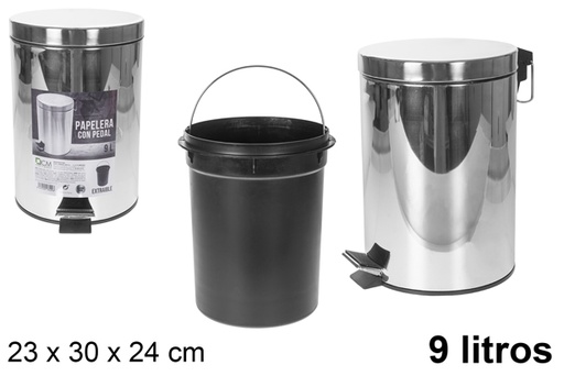 [108409] Caixa com pedal em aço inoxidável 9 l.