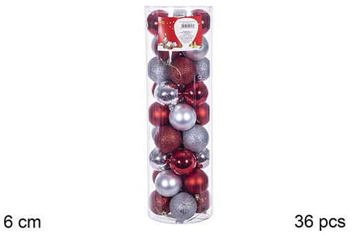 [109997] Pack 36 palline rosse/argento lucide/opache cilindro 6 cm