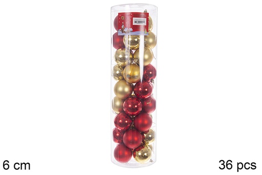 [109999] Pack 36 bolas rojo/oro surtidas brillo/mate cilindro 6 cm