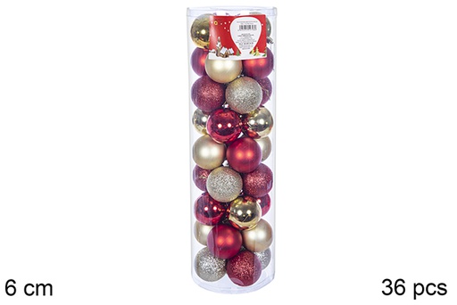 [109999] Pack 36 boules rouges/dorées brillantes/mates cylindre 6 cm