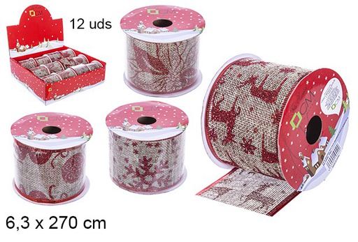 [109440] Christmas ribbon fabric decorated sack red 270x6,3 cm