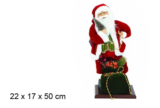 [046528] Papa Noel base madera con saco 22x17 cm