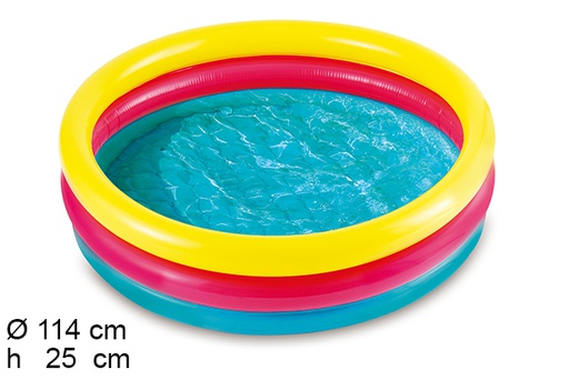 [204437] Piscine gonflable 3 anneaux ronde couleurs 114 cm