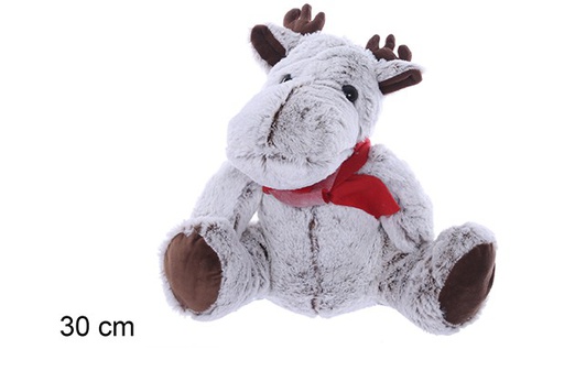 [109468] Grey reindeer plush with red scarf 30 cm