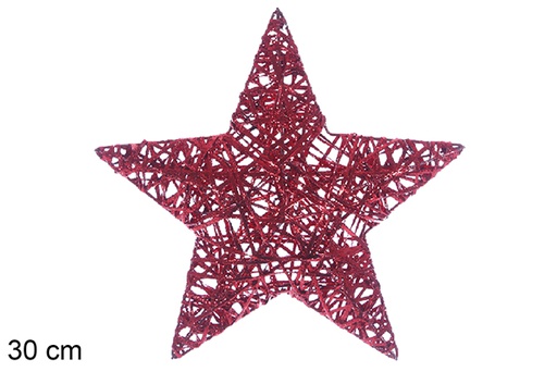 [110087] Figura estrela entrançada com glitter vermelho 30 cm