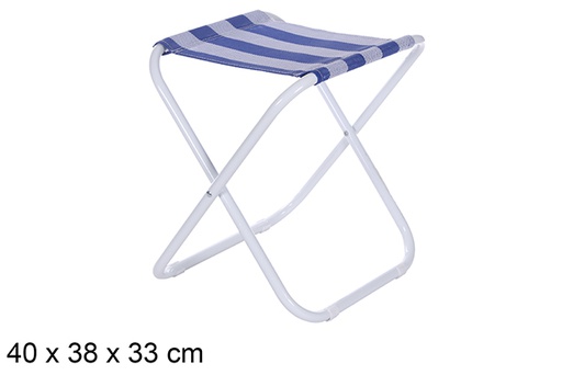 [108417] Tabouret de plage en métal blanc Fibreline rayures bleu/blanc