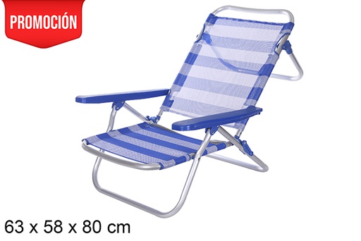 [108420] Blue/white striped Fibreline aluminum beach chair with handle