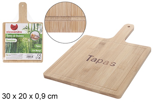 [108382] Planche en bambou avec poignée pour Tapas 30x20 cm