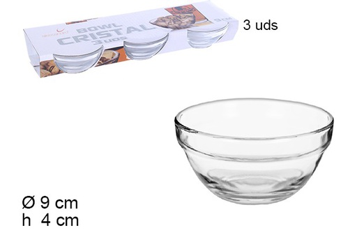 [108009] Pack 3 ciotole in vetro 9 cm