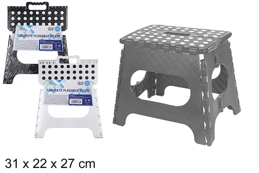 [108377] Folding plastic stool three assorted colors 31x22x27 cm