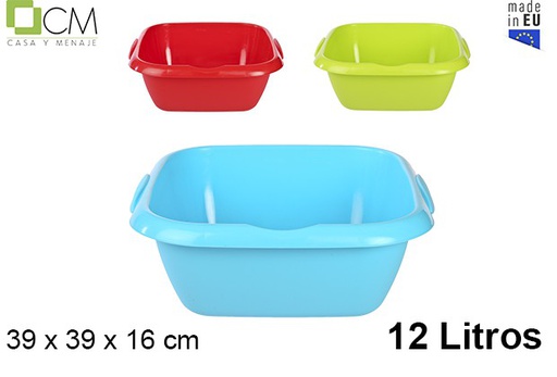 [102960] Bassine carré en plastique avec poignee couleurs assorties 12 l.