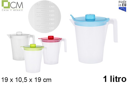 [102812] Jarro medidor plástico com tampa cores sortidas 1 l.