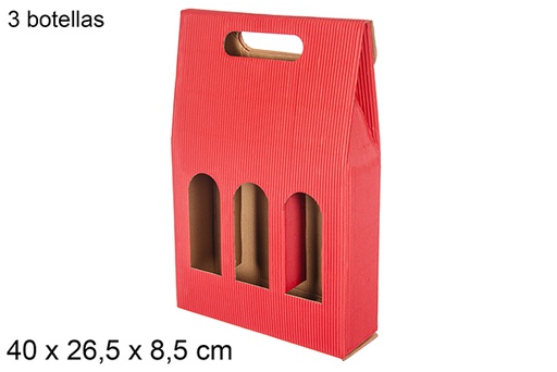 [110289] Caixa de oferta 3 garrafas de cartão canelado vermelho 40x26,5 cm