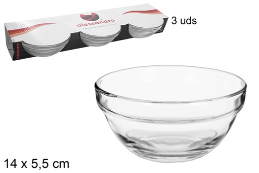 [108675] Pack 3  piezas bowl cristal 14 cm