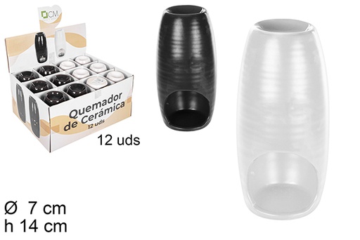 [108674] Quemador cerámica blanco/negro cilindro 14 cm