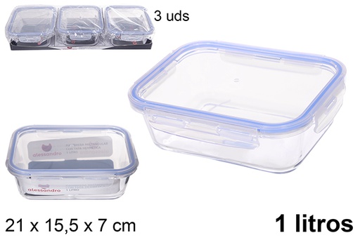 [109009] Rectangular glass lunch box with airtight lid 1 l.