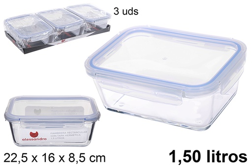 [109010] Airtight glass rectangular lunch box 1,5 l.