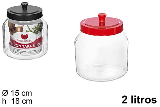 [109019] Glass jar black/red lid 2 l.