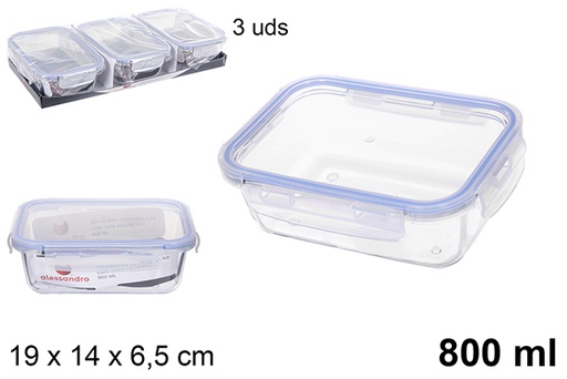 [109008] Airtight glass rectangular lunch box 800 ml