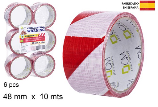 [110455] Cinta adhesiva Warning resistente roja/blanca 48 mm x 10 m