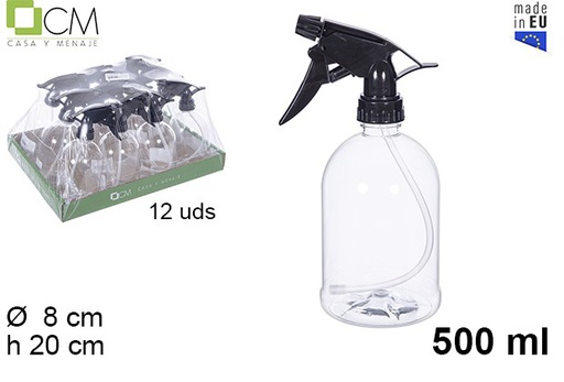 [110496] Bottiglia rotonda in plastica con spruzzatore nero 500 ml