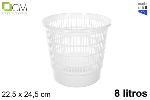 [109663] Pattumiera plastica tonda bianco/nero 8 l.