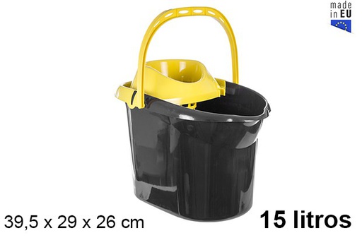 [107319] Cubo plástico rectangular negro con escurridor 15 l.