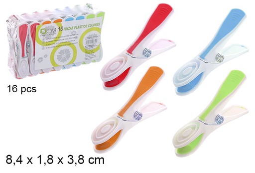 [108680] Pack 16 opaque colored plastic clothespins 8,4 cm