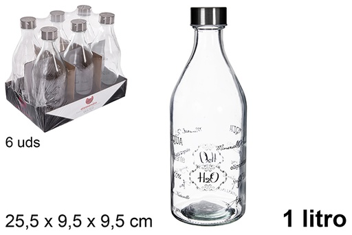 [109170] Botella cristal agua decorada water tapa acero 1 litro