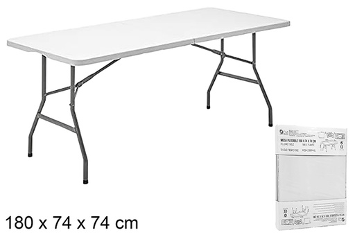 [110610] Mesa dobrável de plástico com pés de aço 180x74 cm