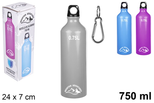 [108730] Colored aluminum bottle and carabiner 750 ml