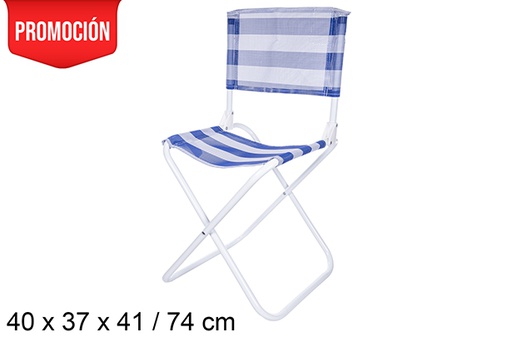 [110621] Sedia da spiaggia pieghevole con schienale in metallo bianco Textilene blu/bianco 40x37 cm