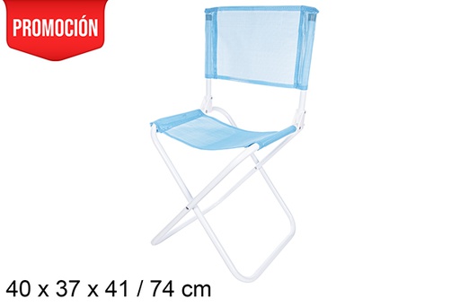 [110622] Folding beach chair with white metal backrest Textilene blue 40x37 cm
