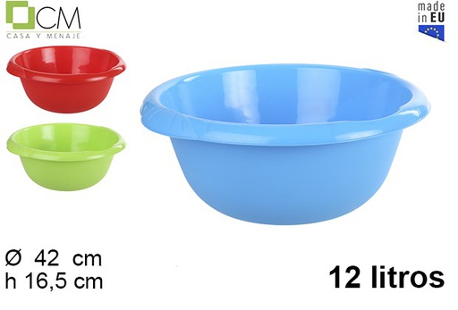 [102957] Bassine ronde en plastique avec poignee couleurs assorties 12 l.