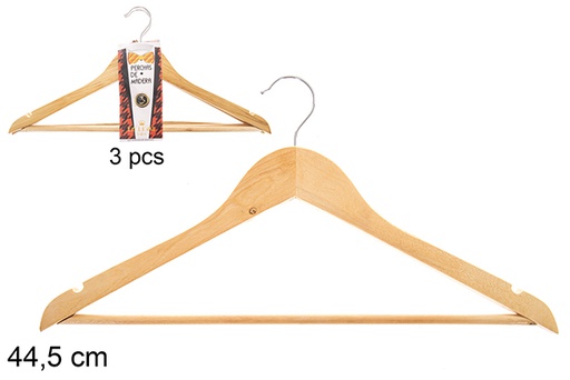 [109212] Pack  3 cintres en bois naturel 44.5cm