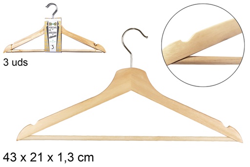 [110279] Pack 3 natural wood hanger 43 cm