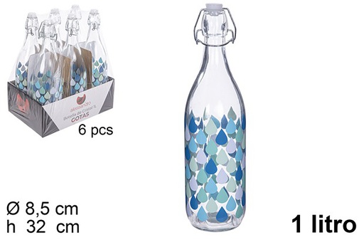 [109183] Flacon verre décorée avec bouchon mécanique 1 l.