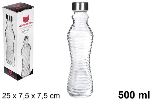 [109174] Bouteille d'eau en verre rayé avec couvercle acier 500 ml