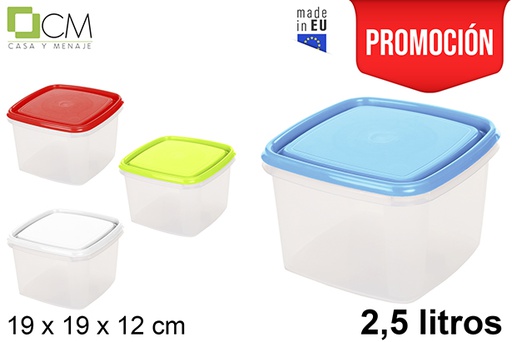[102881] Fiambrera cuadrada tapa colores surtidos 2,5 l.