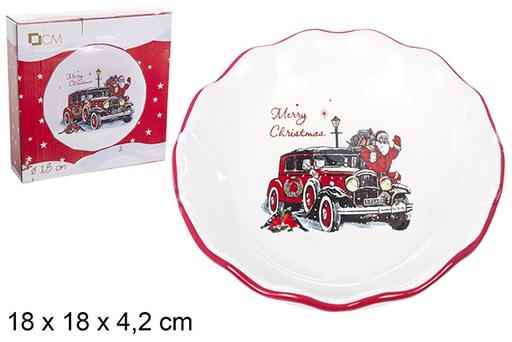 [111037] Piatto tondo in ceramica decorato con Babbo Natale 18 cm