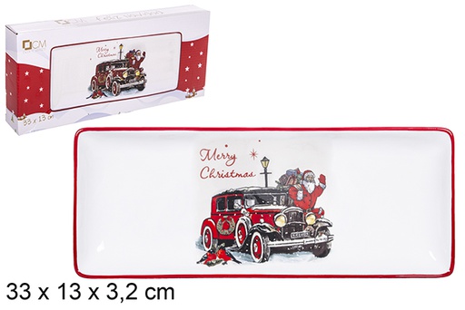 [111049] Bandeja cerâmica retangular decorada Papai Noel 33x13 cm