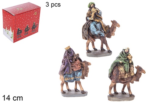 [110938] Pack 3 Reyes Magos en camello 14 cm