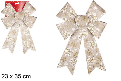 [111092] Gold Christmas bow decorated with snowflakes 23x35 cm