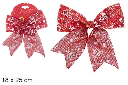 [111103] Red Christmas bow decorated with snowflakes 18x25 cm