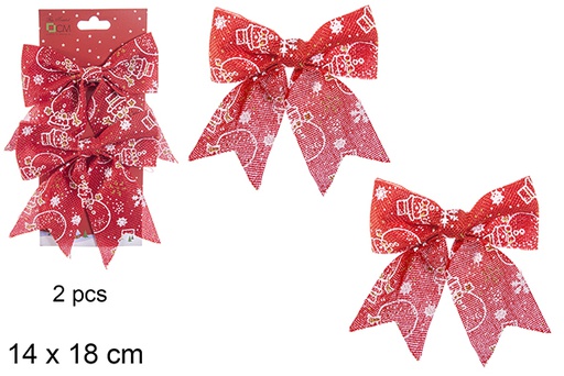 [111104] Pack 2 lazos Navidad rojo decorado copos de nieve 14x18 cm