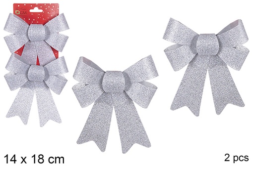 [111114] Pack 2 shiny silver Christmas bows 14x18 cm